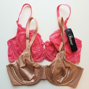 Wacoal & Paramour Unlined Underwire Bras in Tan & Pink, 32D
